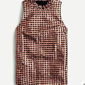 Ruffleneck sleeveless top in Lurex crinkle gingham